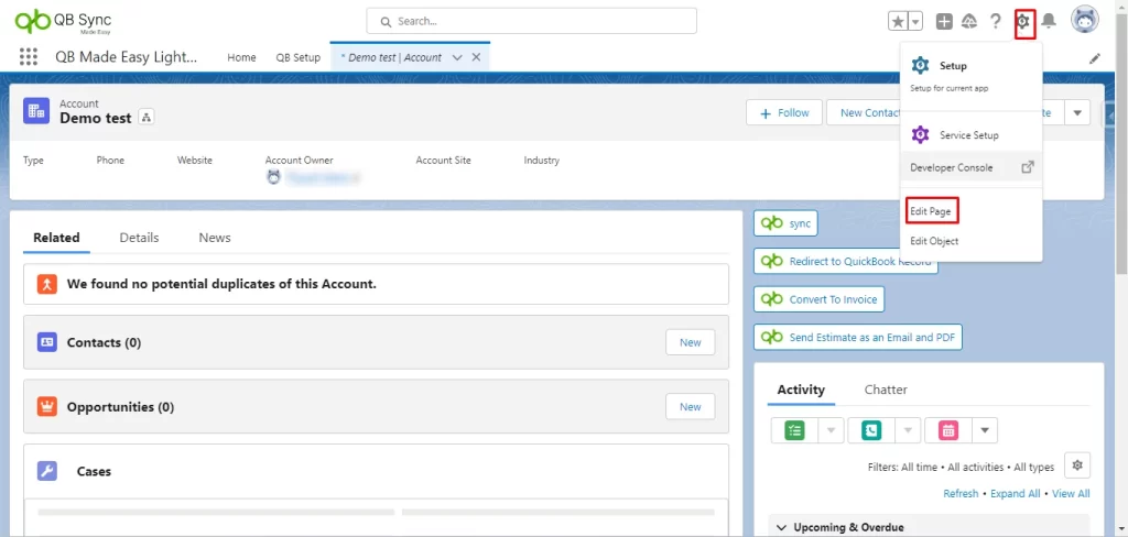 sync your SF accounts with QB Online using buttons